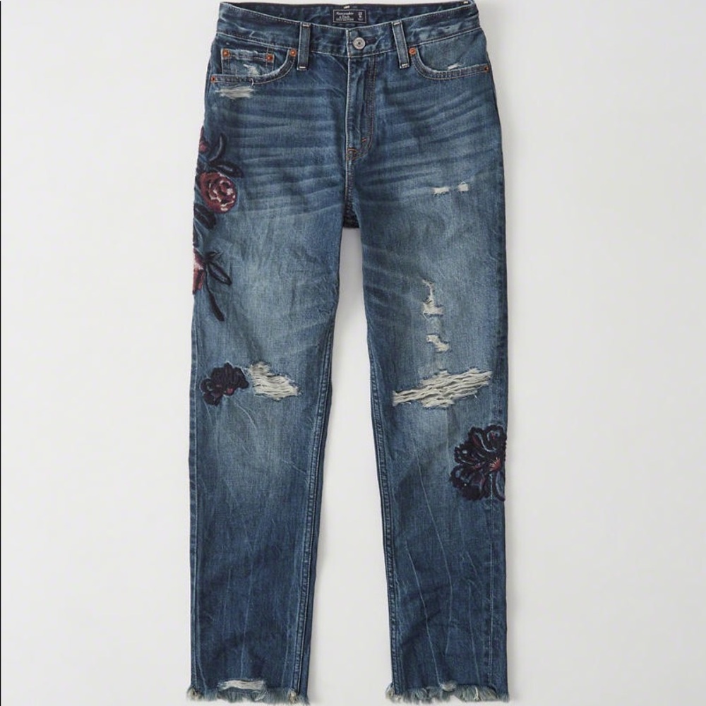 Abercrombie & Fitch Embroidered Girlfriend Jeans